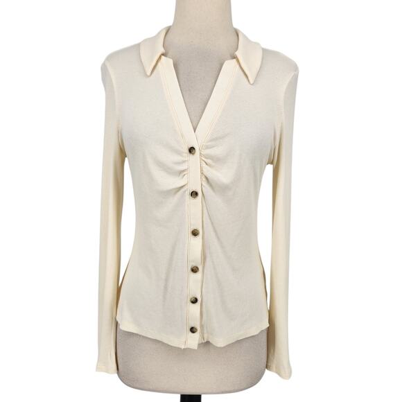 Madewell Ruched Polo Cardigan – Size Medium – Soft Ivory Knit - Picture 3 of 9